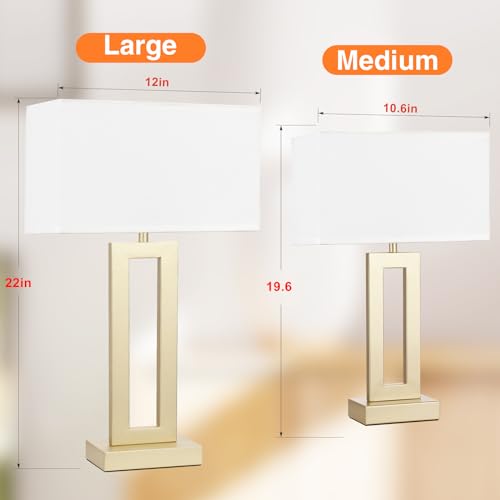 22" Tall Touch Lamps for Nightstand with USB C+A, 3 Way Dimmable Gold Lamp - color: A. White&Gold, size: Large(22in)