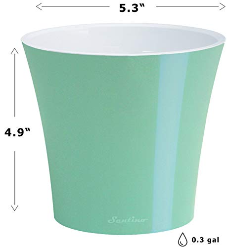 Santino 5.3 Inch ARTE Self Watering Planters (Set of 3) in Menthol/White Indoor Flower Pot for All House Plants, Flowers and Orchids - color: Menthol/White - Set of 3, size: 5.3-Inch
