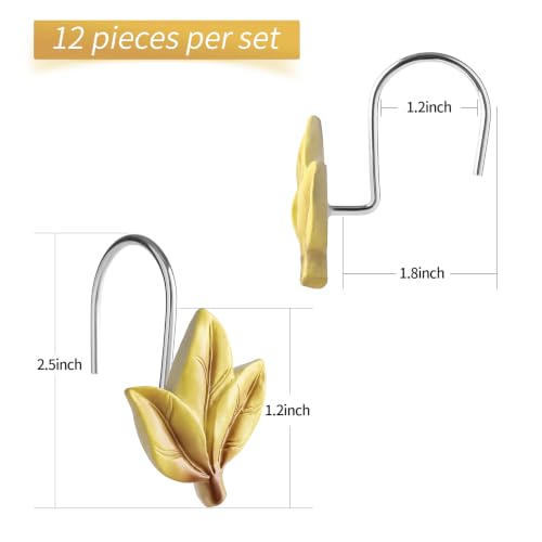 Yellow Plant Leaf Shower Curtain Hooks,Eucalyptus Bathroom Decor,12PCS - color: Yellow