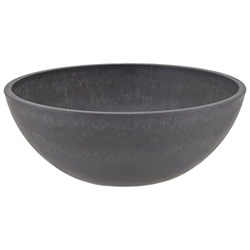 PSW Pot Collection M25DC 10-inch Plastic/Stone/Wood Composite Low Bowl Planter – No Drainage Hole (Drillable), Shallow Indoor/Outer Pot for Succulents, Bonsai, Fairy Gardens, Herbs, Dark Charcoal - color: Dark Charcoal, size: 10 Inch