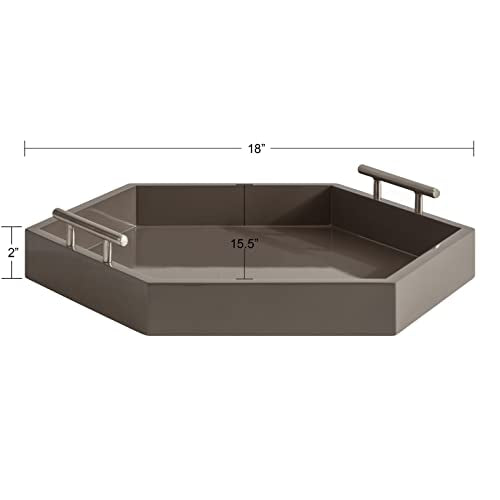 Kate and Laurel Lipton Modern Hexagon Tray; 18 x 15.5; Brown and Silver; Decorative Geometric Serving Tray for Storage and Display - color: Brown/Silver, size: 18" x 15.5" x 3.3"