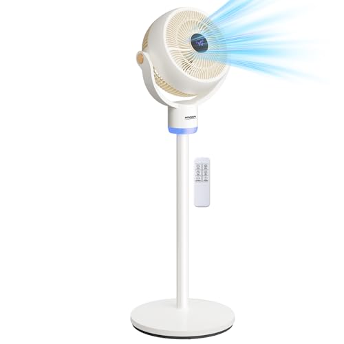 ROVSUN Standing Fan for Bedroom, 120°+90°Omni-directional Oscillating Fan, 40" Air Circulator, Pedestal & Tabletop Fan with Adjustable Height, Remote, LED Display, 3-Speed and 12H Timer, White - color: White-40"