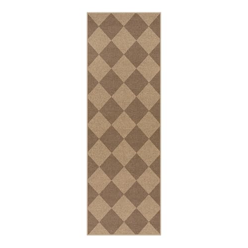 Lahome Checkered Easy Jute Outdoor Runner Rug, 2x6 Kitchen Rugs Washable - color: Nature/Checkerboard -2, size: 2' x 6' (Runner)