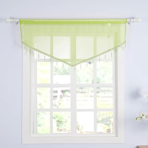 Molaxhome Swag Curtain Scalloped Curtain Valance Drape Sheer Lace Panel 1pc - color: Green