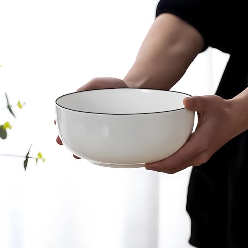 40 oz Soup Bowls, Ramen Bowls, Pho Bowls Set of 4, 7 Inch Rimmed Off White Ceramic Bowls - size: 7 inch 40 oz (Black Rim)