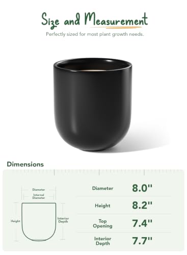LE TAUCI 8 Inch Ceramic Plant Pot, Indoor Planter, Black - color: Black, size: 8“
