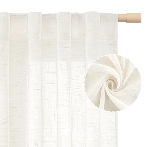 LAMIT Linen Semi Sheer Curtains 84 Inches Long for Living Room 2 Panels - color: Natural, size: 52"W x 84"L (Pack of 2)
