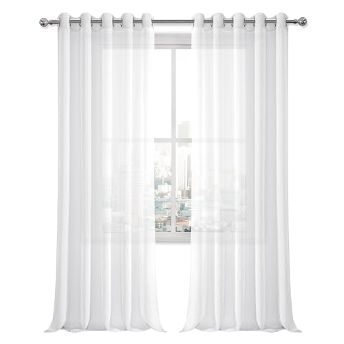 DWCN White Sheer Curtains, Linen Look Semi Transparent Voile Grommet Top Solid Lightweight & Airy Gauzy Curtains & Drapes for Living Dining Room Drapes W60 x L102 Inch Long, Set of 2 Panels - color: White, size: 60"W x 102"L (Pack of 2)