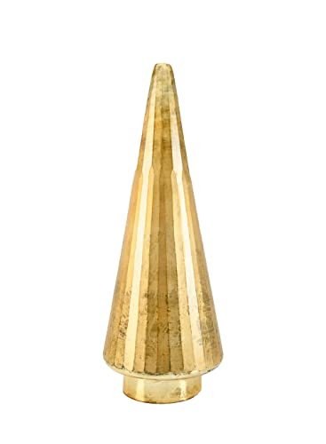 Serene Spaces Living Gold Glass Christmas Tree, Decorative Xmas Tree Sculpture, Holiday Decoration Figurine, Tabletop, Mantel Decor, Large, 7.5" Diameter & 25.5" Tall - size: Large