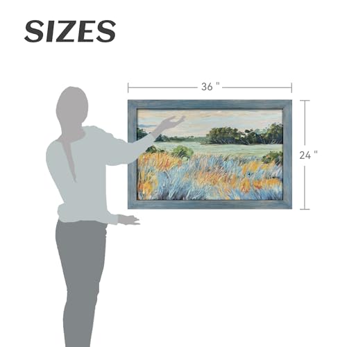 summer melody Abstract Landscape Natural Wood Framed Wall Art 36x24 Inch - color: Teal, size: 36"L x 24"W