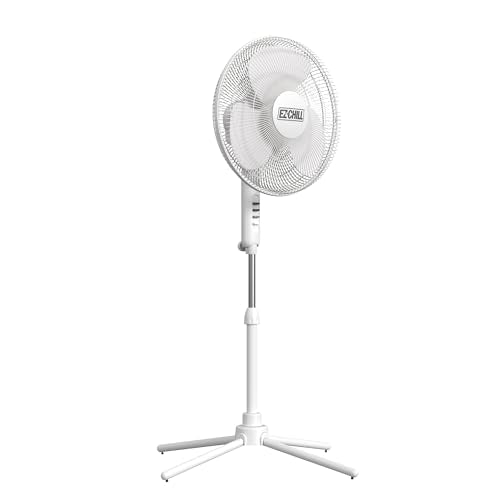 EZ-CHILL 16" Oscillating Pedestal Fan with Folding Base - White - color: White