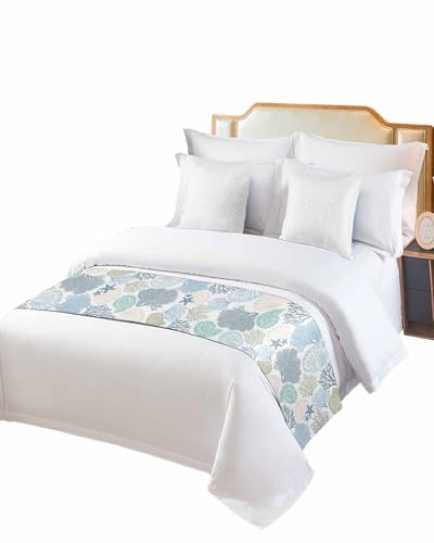 Blue Teal Coral Bed Runners for King Size Bed, Decorative Bed Throws for Foot of Bed, Summer Beach Starfish Coastal Modern Geometric Bed Runner Sofa Throw Bedding Scarf Protector Slipcover for Bedroom - color: Texturedle6220, size: 94"x20" for King Bed