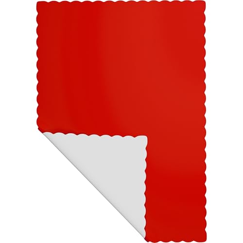 Disposable Paper Placemats, Scalloped Edge Table Mats, Red, Pack of 100 - color: Red