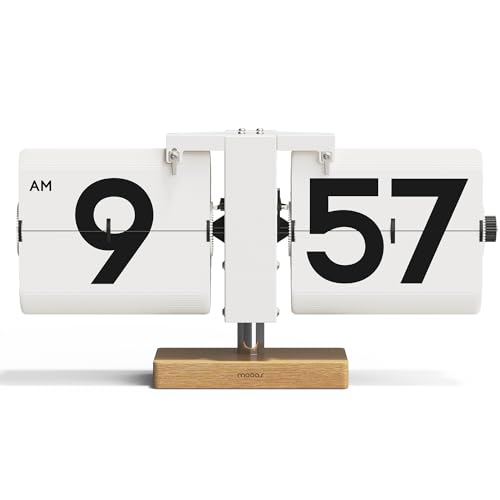 mooas Classic Modern Wood Big Flip Desk Clock (White) - color: Big Wood White