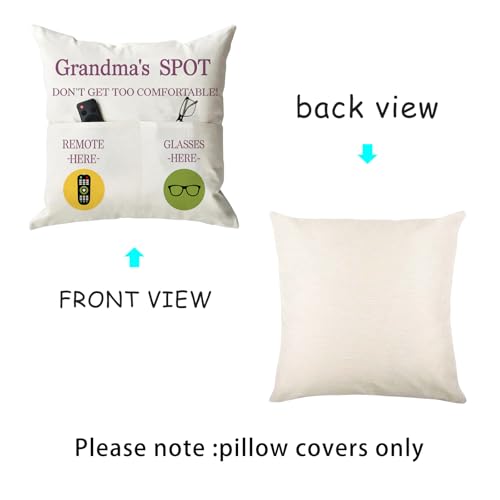 ONFAON Grandma Gifts, Grandma's Spot Throw Pillow Covers 18x18 Inch,Birthday Christmas Thanksgiving Day Gifts for Grandma Mom,2-Pocket - color: Grandma 2-pocket