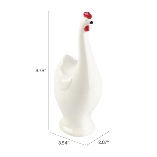 Elements 3.54x2.87x8.78 Inch White and Red Ceramic Rooster Figurine, Farmhouse Style Statue Durable Design for Everyday Use in Home Kitchen Dining and Entertaining Settings