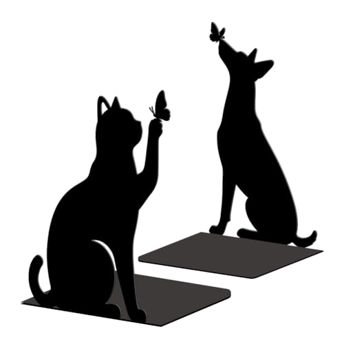 Peacoblue 5.3"x4.3"x7.9" Metal Bookends, Heavy Duty Book Ends for Shelves - style: Cat and Dog