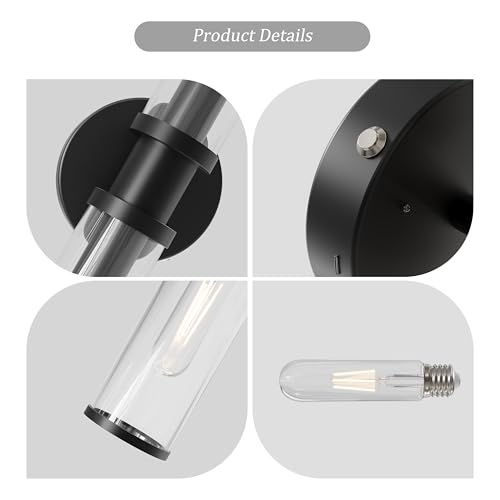 Rayogale Black Wireless Battery Operated Wall Sconces with Remote Control - color: Black(Clear Tubular Lampshade)