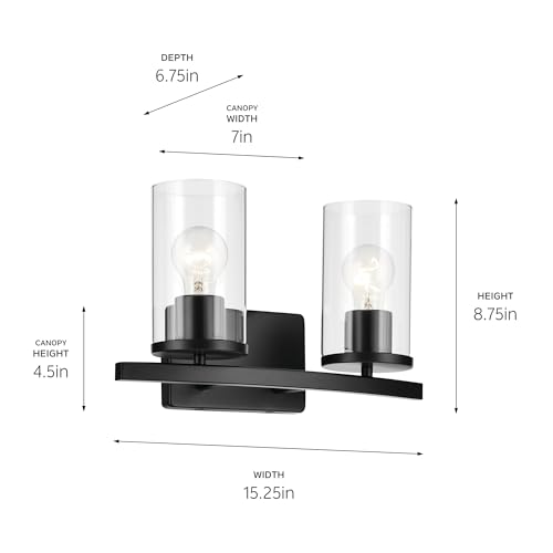 Kichler Crosby 2-Light Bathroom Vanity Light, Black - color: Black, size: 2 Light, style: Clear Glass