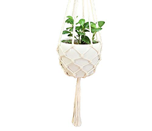 Macrame Plant Hanger Hanging Planter Hanging Net Basket Cotton Rope 52 Inch for 10 inch Pot, Pot and Plant Excluded (Beige)