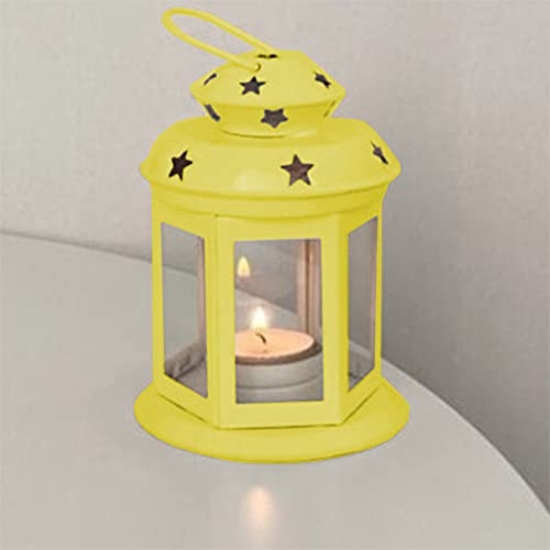 2 Pcs European Design Antique Glass Hanging Candle Lanterns with Stars Metal Frame Candlestick Holder Night Lamp, Romantic Xmas Wedding Party Decoration (Gold) - color: Gold