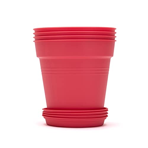 Mintra Garden Pots, 4 Pack Bulk Plastic Plant Pots with Drainage Tray, Round Indoor & Outdoor Decorative Planters with Drain Holes for Flowers, Herbs & Plants, 17cm Diameter – Coral, 6.6 in - color: Coral, size: 17cm Diameter (6.6in)