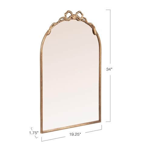 Creative Co-Op Arched Gold Iron Mirror with Decorative Bow - color: Gold, size: 34"L x 19.3"W
