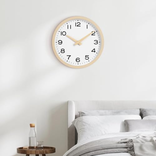 AKCISOT 12 Inch Wall Clock, Silent Battery Operated Analog Clock, Natural - color: D_natural, size: 12 Inch