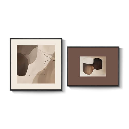 Framed Neutral Abstract Modern Brown Wall Art Bedroom, 24x24 & 24x18 Inch - color: Beige Brown, size: 24" W x 24" H x 1 Pcs + 24" W x 18" H x 1 Pcs