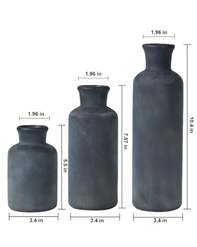 Black Ceramic Vase Set of 3, Vintage Brushed Gold Effect for Home Decor - color: Black