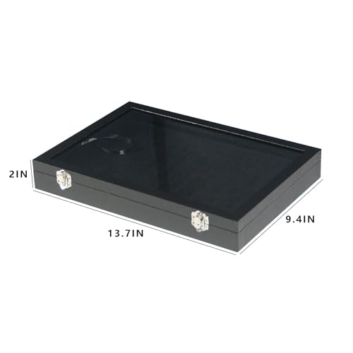 Coward Ring Organizer Jewelry Box, Black Velvet 100 Slots Ring Display Tray Case with Transparent Glass Lid for Home Use or Store Selling Show - color: Black Velvet, size: Ring Box