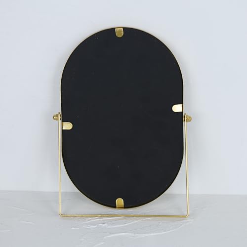 Tstarer Oval Vanity Mirror with Stand, Metal Frame (Gold, 7.1 x 11 inches) - color: Gold, size: 11"L x 7.1"W