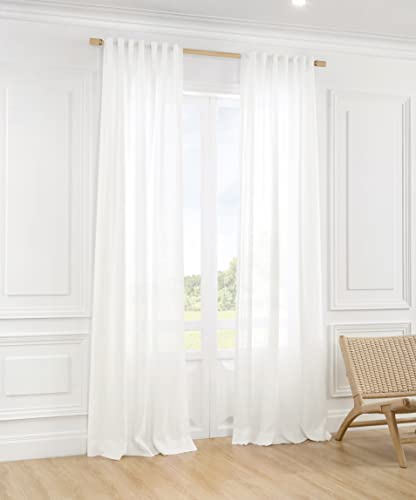 ATLINIA 100% Linen Sheer Curtain White Panel - 1 Panel Window Natural Linen Sheer for Bedroom Living Room Farmhouse Light Curtain Filtering Door Shades Privacy Rustic Boho Door Drape 96 inch - size: 132W x 245L cm