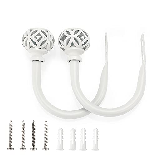 Sumnacon 2Pcs Aluminum Alloy Curtain Holdbacks - Wall Mounted Drapery Tiebacks with Screws, Decorative Curtain Holders for Bedroom Livingroom Bathroom Office Home Decor, White
