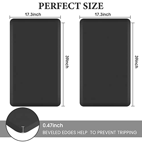 HappyTrends 2 PCS Kitchen Mat Cushioned Anti-Fatigue Floor Mat - color: Black, size: 17.3"x39"+17.3"x39"