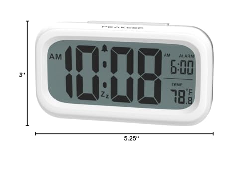 Peakeep Night Light Digital Alarm Clock Battery Operated Indoor Temperature - color: White