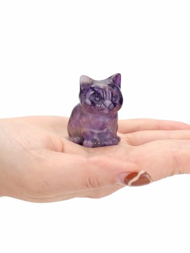 Jovivi Amethyst Cystal Cat Statue Natural Stone Carved Sitting Cat Figurine - color: Purple - Amethyst Crystal