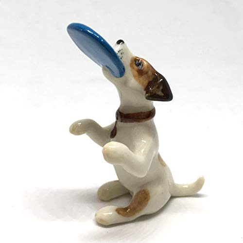 Handmade Ceramic White/Brown Jack Russell Figurine, Shelf Decor