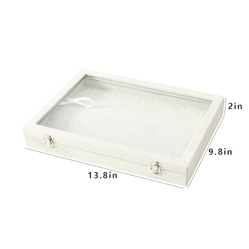 Coward 20 Hooks Necklace Organizer Jewelry Box, Grey Beige Velvet Necklace Display Tray Case with Transparent Glass Lid for Home Use or Store Selling Show - color: Grey Beige Velvet, size: Necklace Box