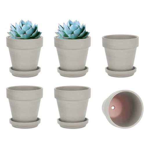 vensovo 5 Inch Grey Terracotta & Clay Pots with Saucer, 6 Pack - color: Gray