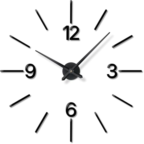 DIY Wall Clock, 3D Mirror Effect, Adjustable up to 65 in, Black - color: Black