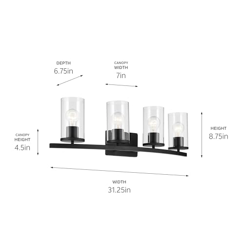 Kichler Crosby 4-Light Bathroom Vanity Light, Black - color: Black, size: 4 Light, style: Clear Glass