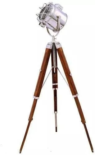 Designer Spotlight Tripod Floor lamp Wooden Stand Chrome Studio Light Home Decor loor Lamp for Living Room Bedroom, Office, Cinema,