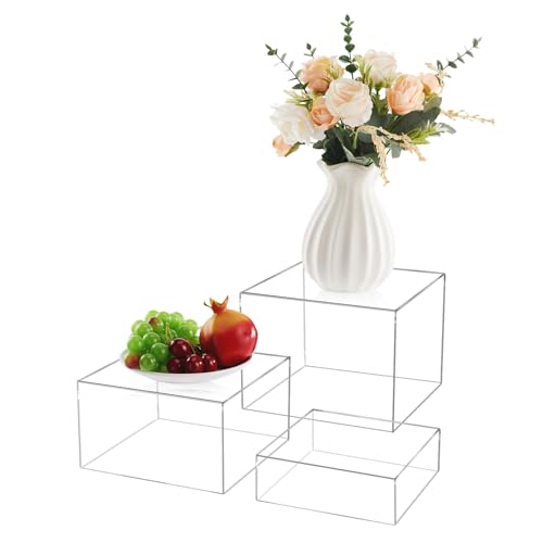 3-Pack Clear Acrylic Display Risers, Nesting Cube Boxes with Hollow Bottom - color: Clear