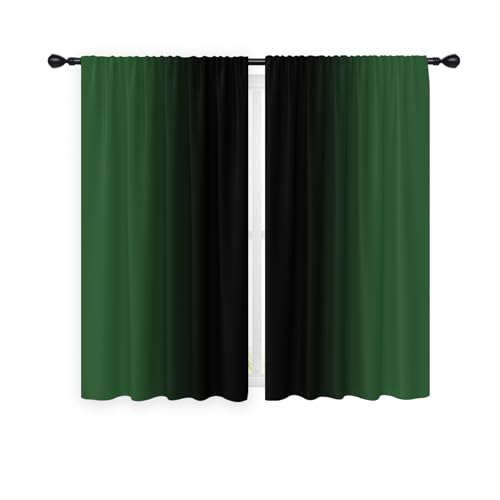 Black Green Curtains, Ombre, 2 Panels, 42" W x 63" L, Rod Pocket - color: Green Black, size: 42"W x 63"L (Pack of 2)