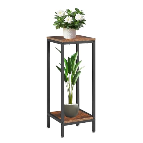 IBUYKE 30 Inch Tall Plant Stand Indoor, 2 Tier Wood Flower Stand, TMJ071H - color: Rustic Brown-Square