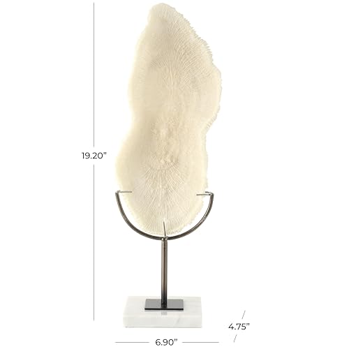 Deco 79 Polystone Coral Decorative Sculpture Abstract Textured Home Decor Statue with Gray Stand and Acrylic Base, Accent Figurine 7" x 5" x 19", Cream