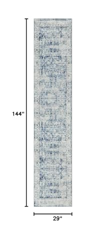 Morebes Extra Long Hallway Runner Rug 12ft, Gray Washable Kitchen Rugs Runner Non-Slip, Vintage Carpet Runner for Hall Entryway Corridor Laundry Room, Soft Low Pile Indoor Rug(2.5x12, Blue-Gray) - color: Blue/Multi, size: 2.5' x 12' (Runner)