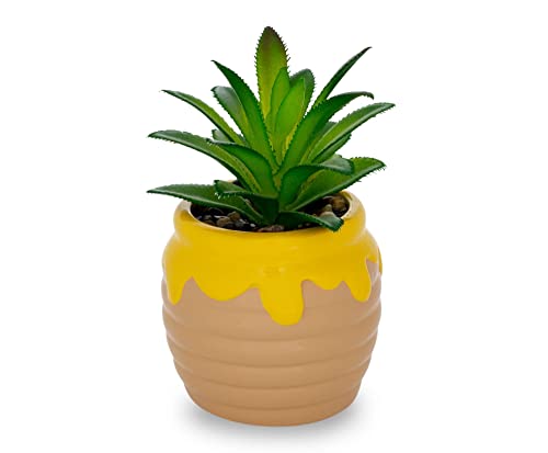 Silver Buffalo Disney Winnie The Pooh Hunny Pot 3-Inch Ceramic Mini Planter with Artificial Succulent | Small Flower Pot, Faux Indoor Plants for Desk Shelf, Home Decor Trinket Tray and Collectibles - color: Winnie the Pooh