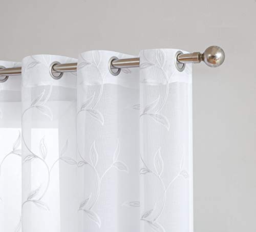 LinenZone 54x84 White Curtains with Silver Leaves. (Maria 54x84 Silver) - color: Silver, size: 54"W x 84"L (Pack of 2)